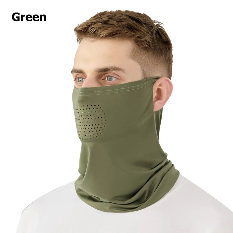 Toptrek Outdoor Ice Silk Sun Protection New Spring Summer Motorcycle Neck Cover Sports Riding Mask Full Face Fishing Running Zpaxo Green