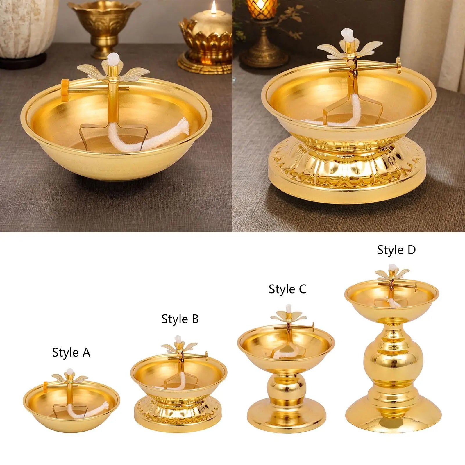 Ghee Lamp Holder Oil Lamp Dish Dimmable Buddhist Alloy Butter Lamp Holder for Living Room Home Desktop Decoration Ornament Zpaxo