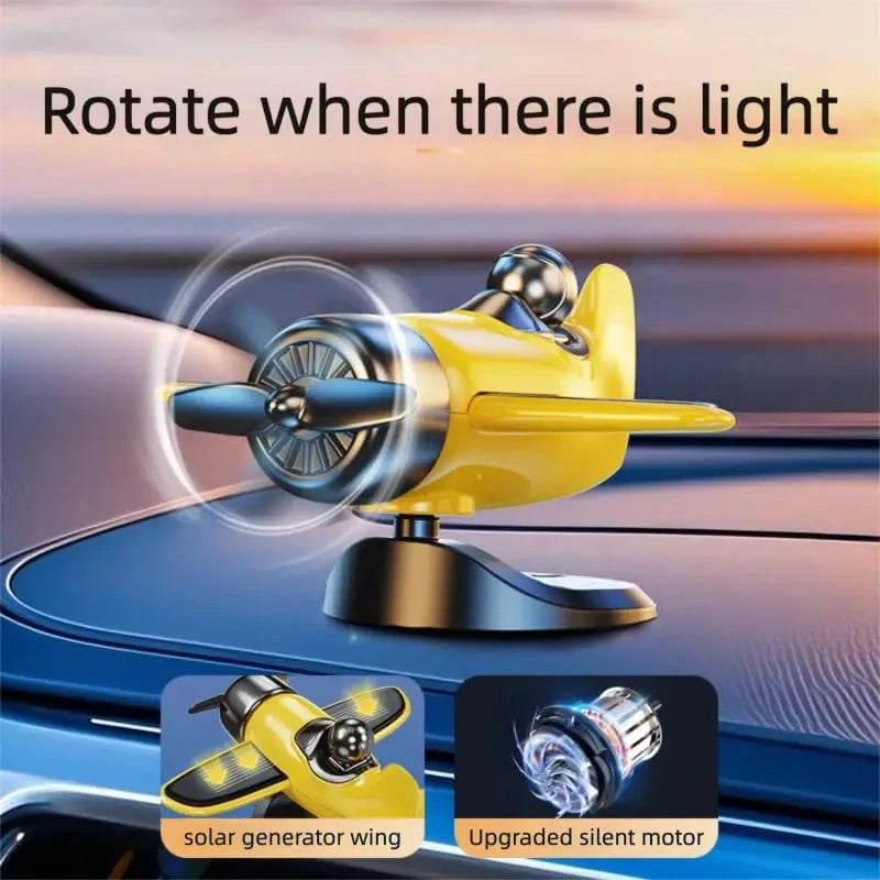 Solar Powered Rotating Airplane Car Dashboard Ornament 360 Auto Spin