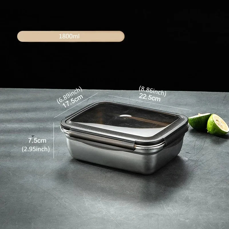 1x 304 Stainless Steel Lunch Bento Box Family Refrigerator Food Zpaxo silver-1800ml