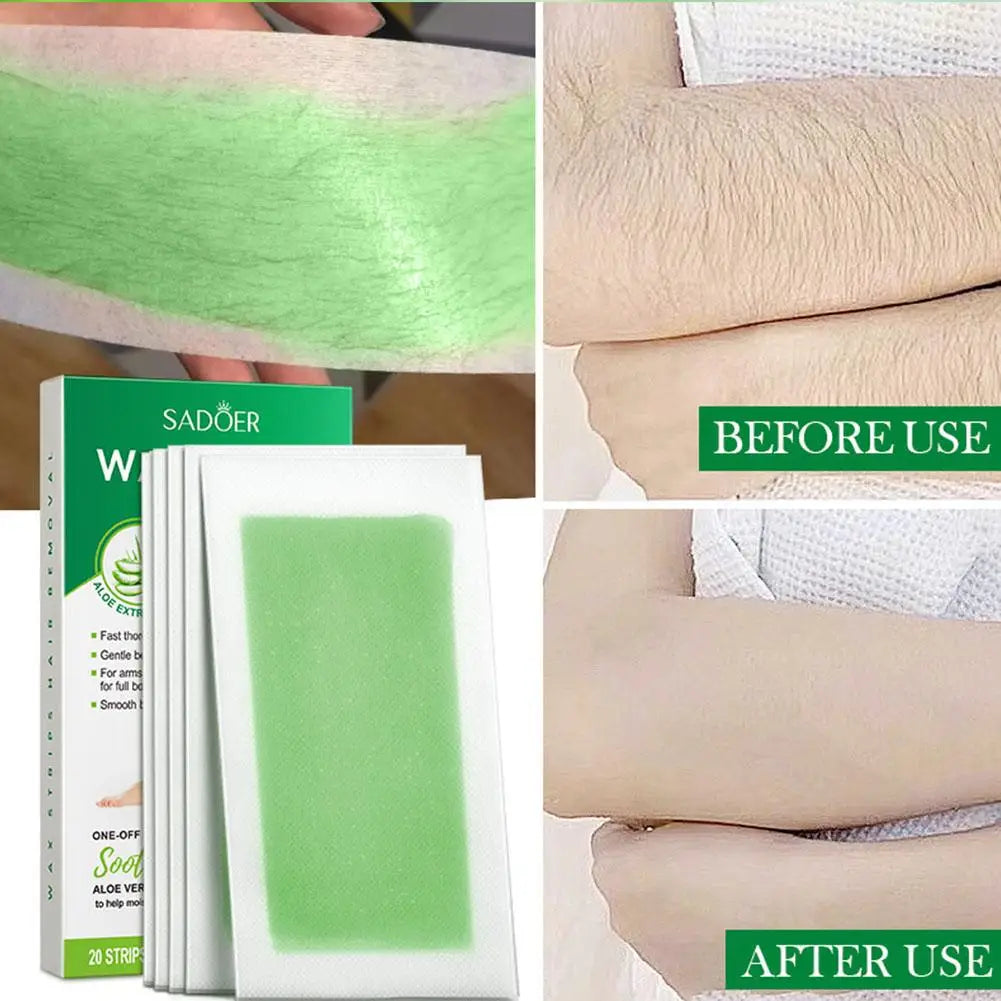 20PCS Aloe Vera Hair Removal Wax Strips – Face, Body & Legs Hair Removal Wax Strips Zpaxo