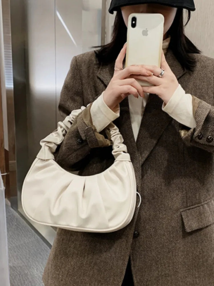 Pleated Handlebags for Women PU Cloud Bags Leisure Armpit Bag Shopping Shoulder Bags Dumpling Handbag Female Hand Bags Zpaxo