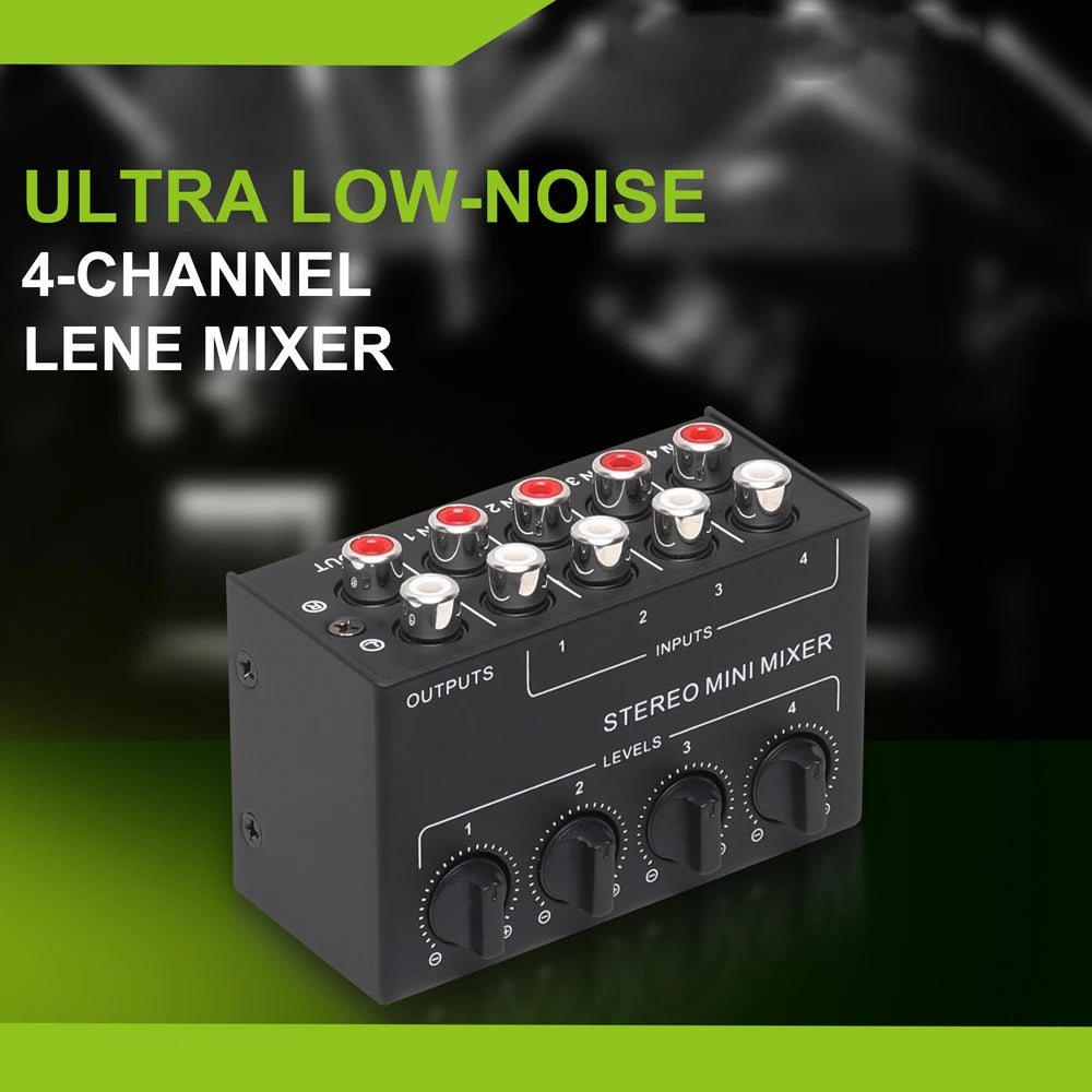 Professional Stereo 4 Channel Passive Mixer for Live Studio Recording Low Noise No External Power Supply Adjustment Sound Mixer Zpaxo