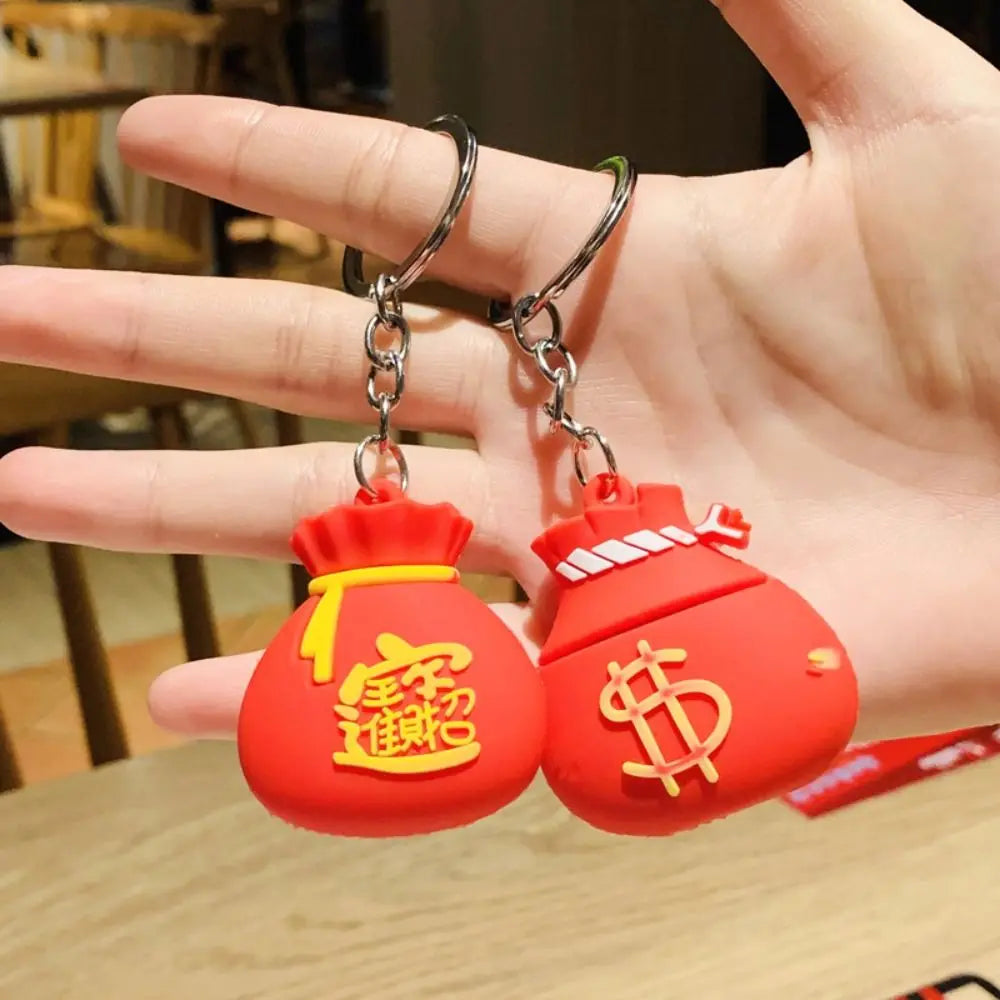PVC Chinese New Year Keychain Cartoon Trinket Lucky Charm Bag Car Key Chain Ins Chinese Style Dragon Year Cartoon Keyring Zpaxo