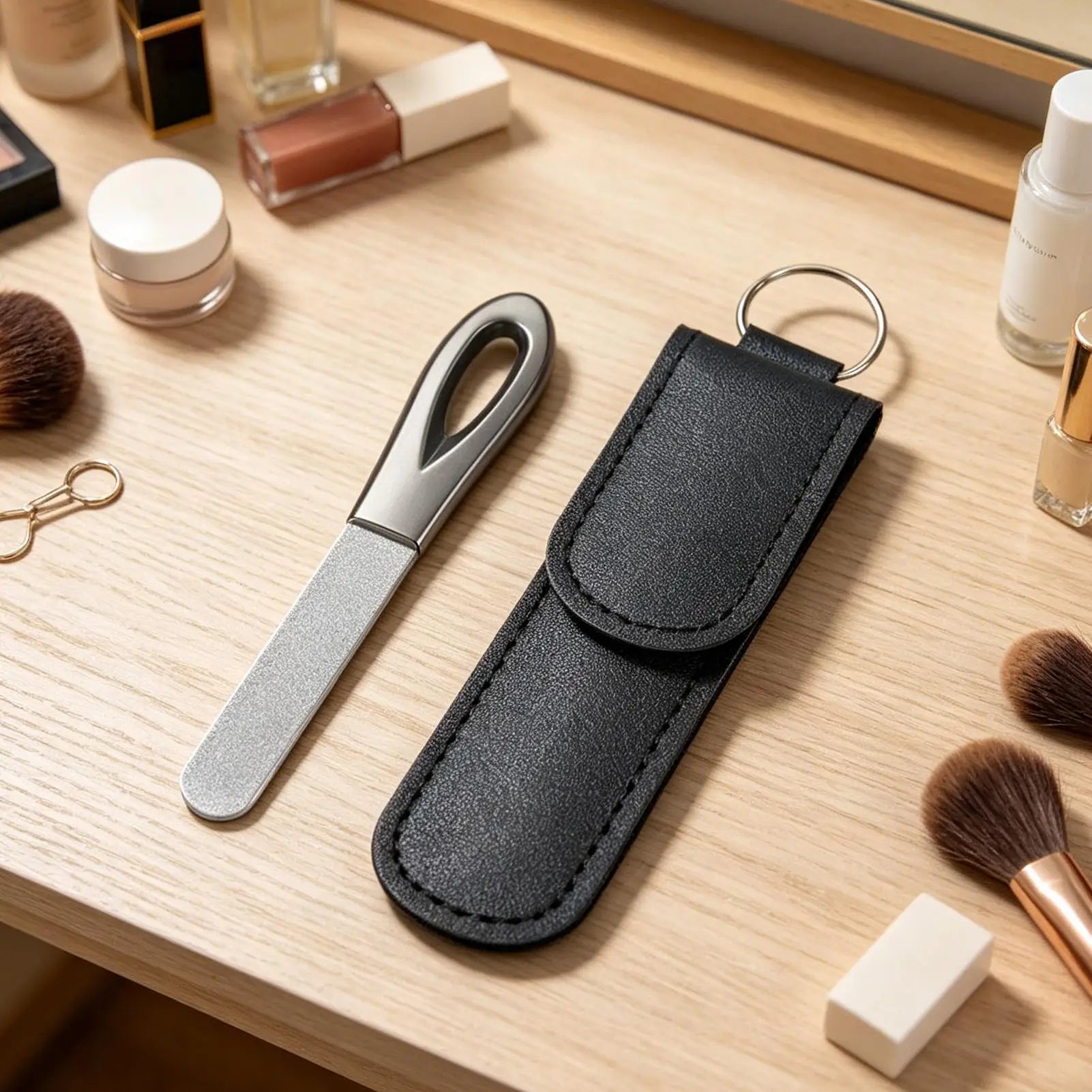 Metal Nail Files Women Double-sided Portable Tool Keychain Case File