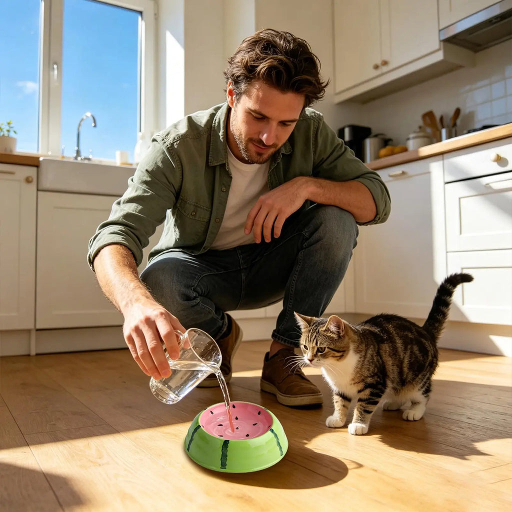 Cat Water Bowl Fruit Pattern Ceramic Pet Feeder Dish Non-slip Feeding