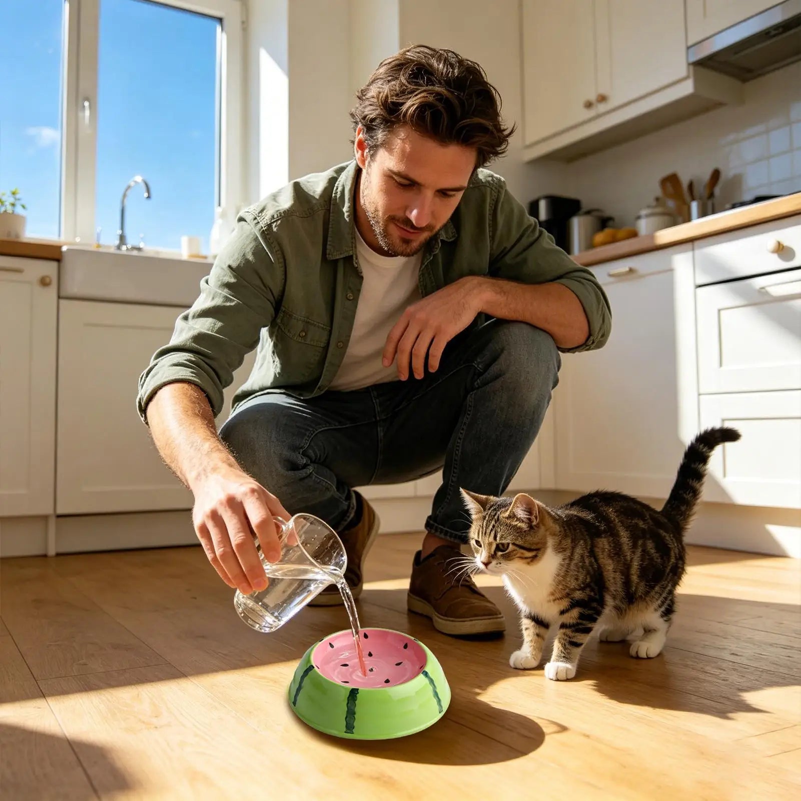 Cat Water Bowl Fruit Pattern Ceramic Pet Feeder Dish Non-slip Feeding