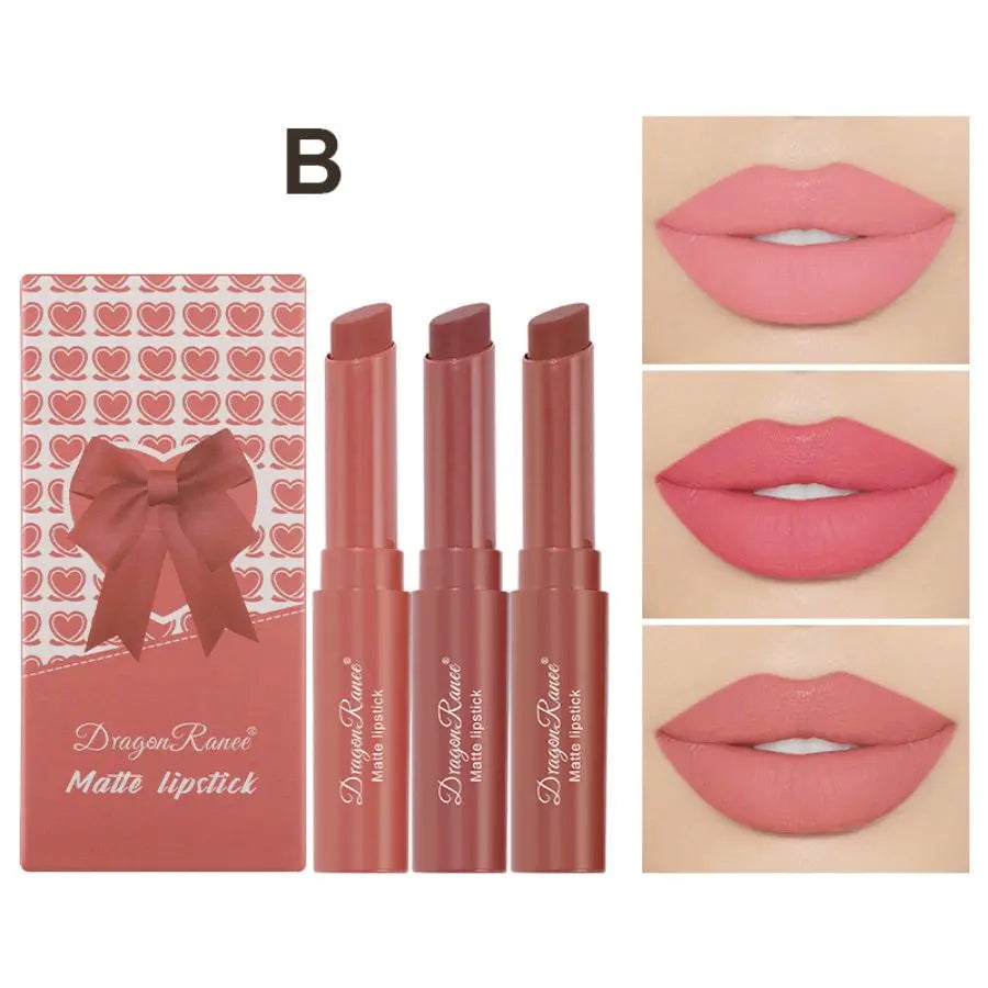 Three-Piece Lip Gloss Set, Velvet Matte, Long-Lasting, Brightening, Complexion-Enhancing Lipstick, Versatile Matte, Non-Fading, Non-Stick Lip Gloss Zpaxo Xindr84B Full Size