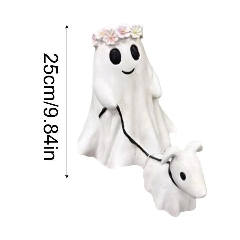 Halloween Ghost Walking Dog Statue Spooky Figurine Home Tabletop