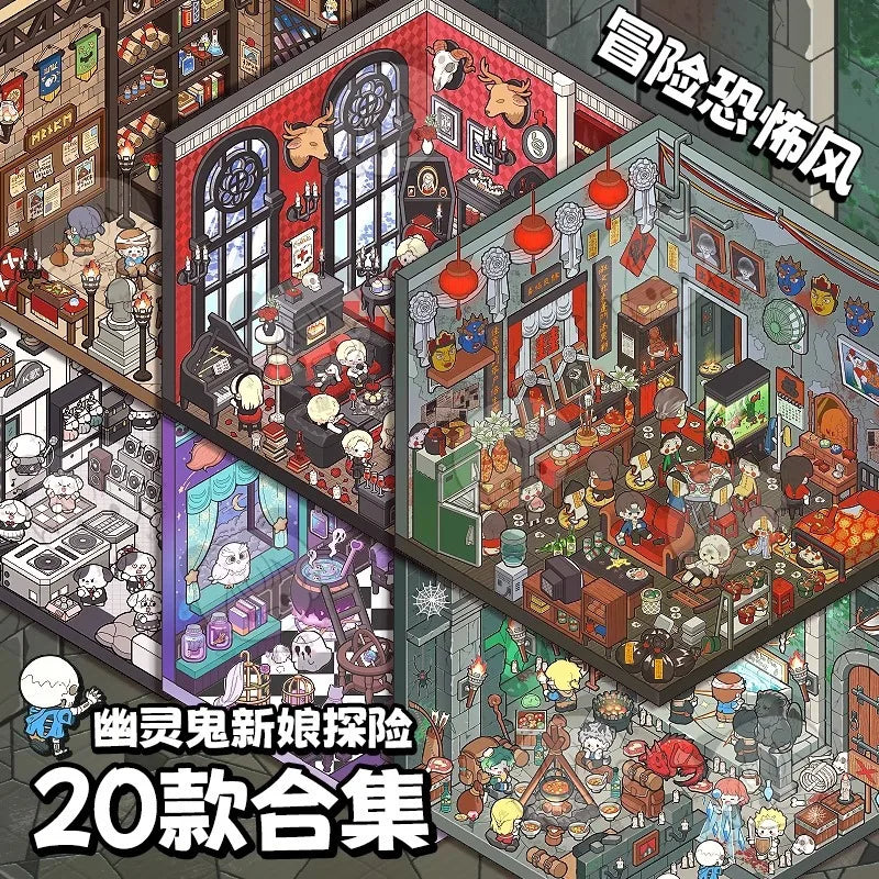 New 3D Cartoon Sticker Book Landscape Stickers Pocket Book Cabin Scene DIY Horror Scenes Portable Sticker Album Festival Gift Zpaxo