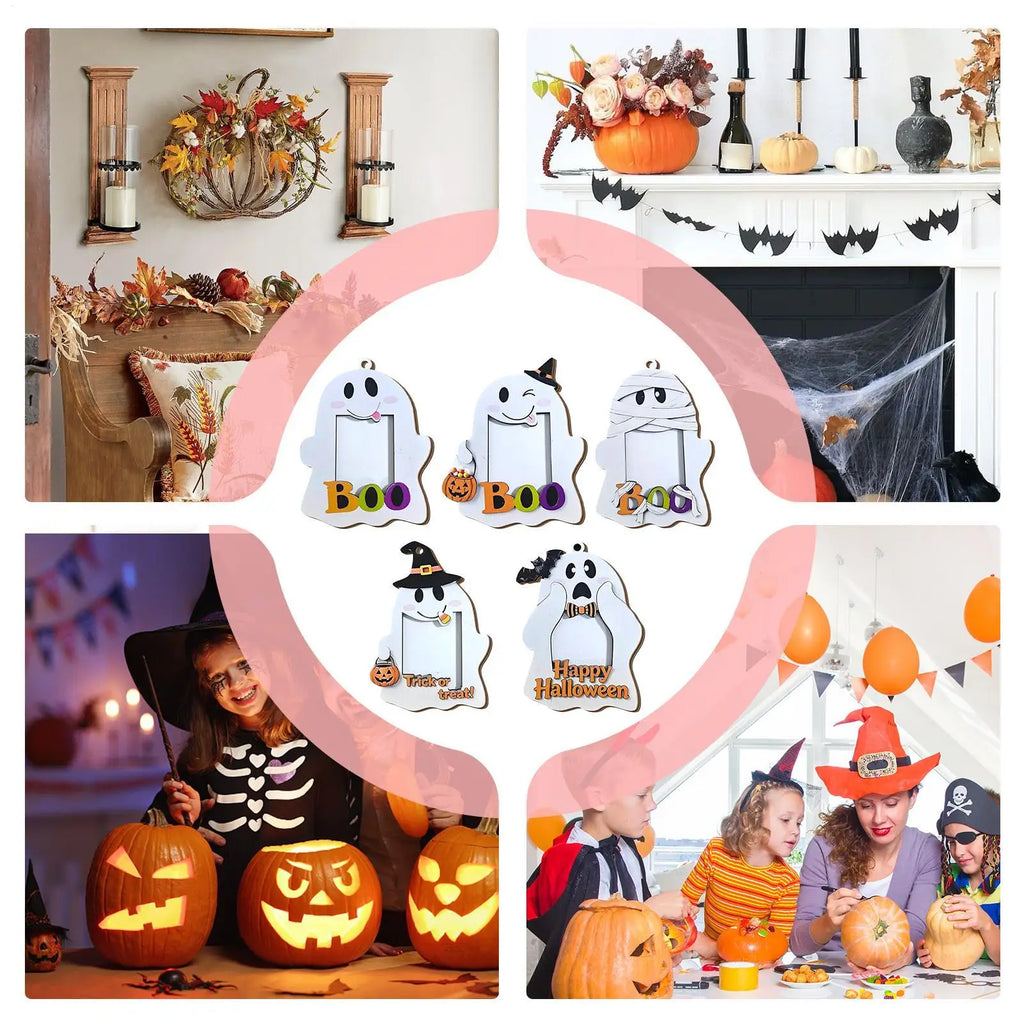 Picture Frame Ghost 5 Wood Halloween Decoration Hangable Photo