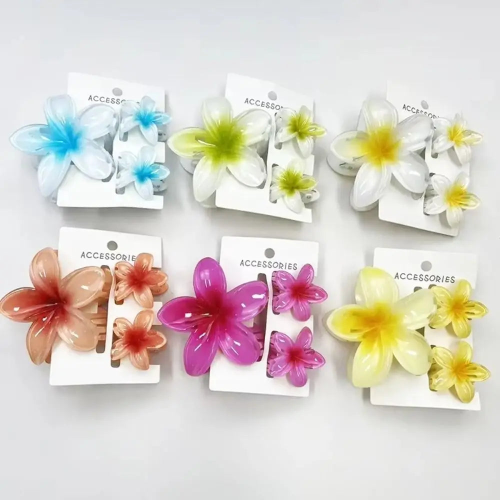 3Pcs/Set New Gradient Hair Claws Sweet Flower Plumeria Flower Hawaiian Flower Hair Clip Clamp Acrylic Hair Accessories Summer Zpaxo