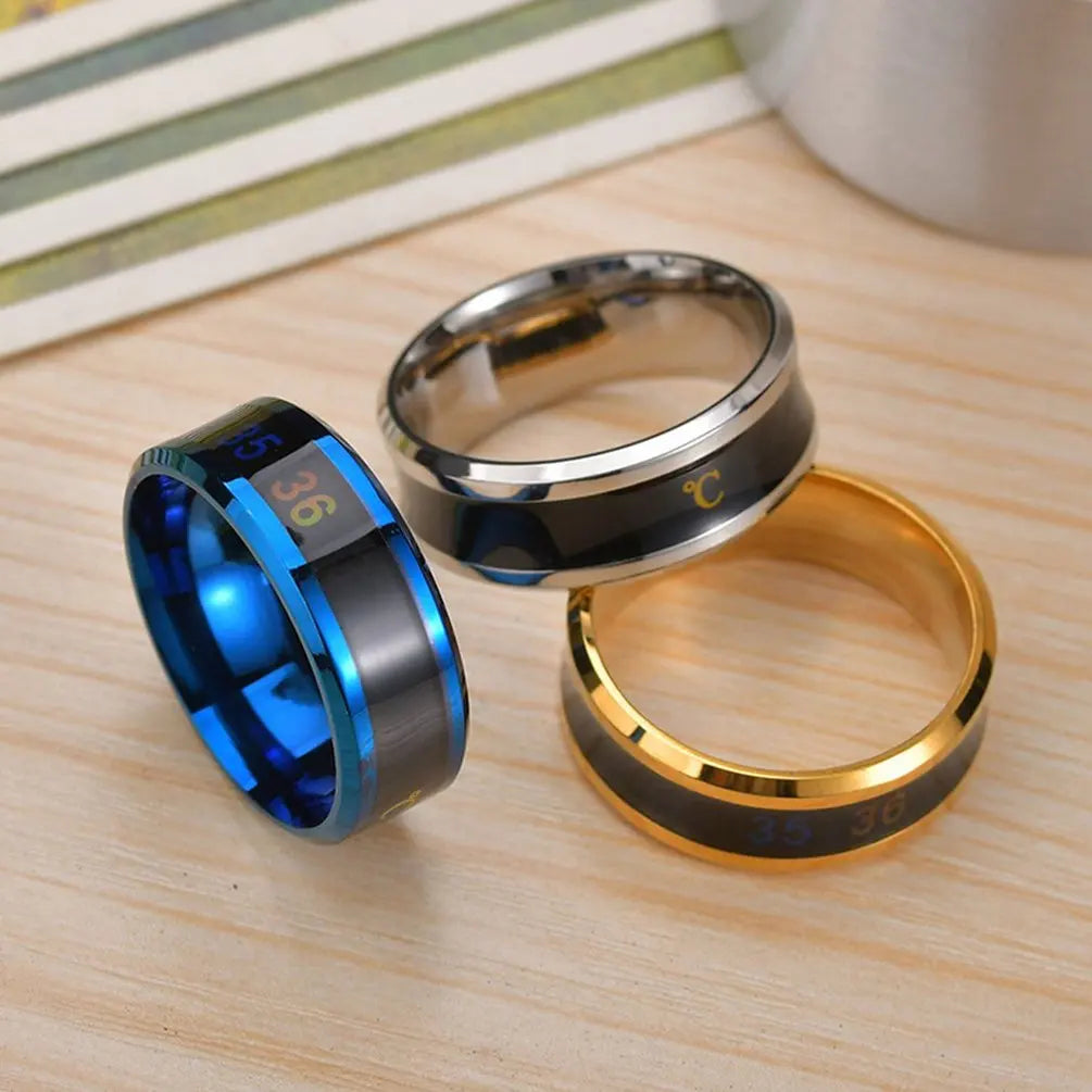 Fashion Smart Stainless Steel Multifunctional Ring For Couples Mood Change Color From Waterproof Body Temperature Measuring Ring Zpaxo