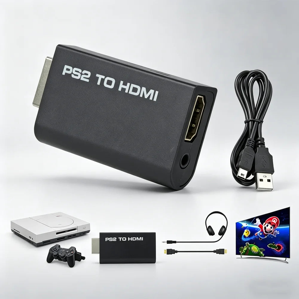 PS2 to HDMI Adapter | HD Converter with 3.5mm Audio Output HDMI Converter Adapter Zpaxo