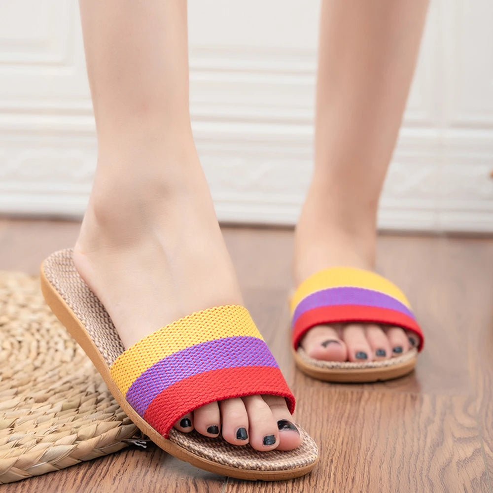 Summer Linen Women's Slippers Flat Sandals Home EVA Lightweight Shoes