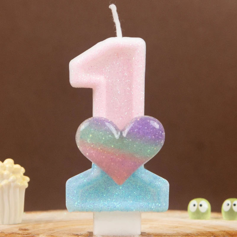 0 1 2 3 4 5 6 7 8 9 Pink Blue Gradient Glitter Heart-shaped Number