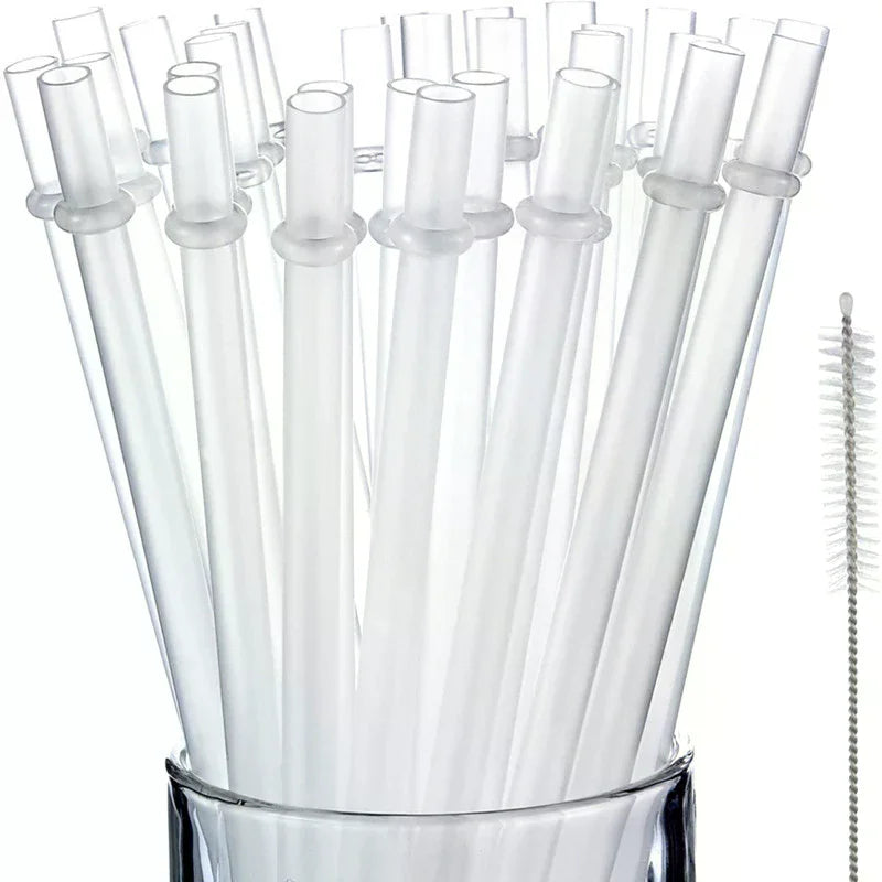 9 Inches Long Reusable Hard Drinking Straws For Tumbler Mug Cup Bottle White Glitter Plastic Straw 10Pcs Zpaxo