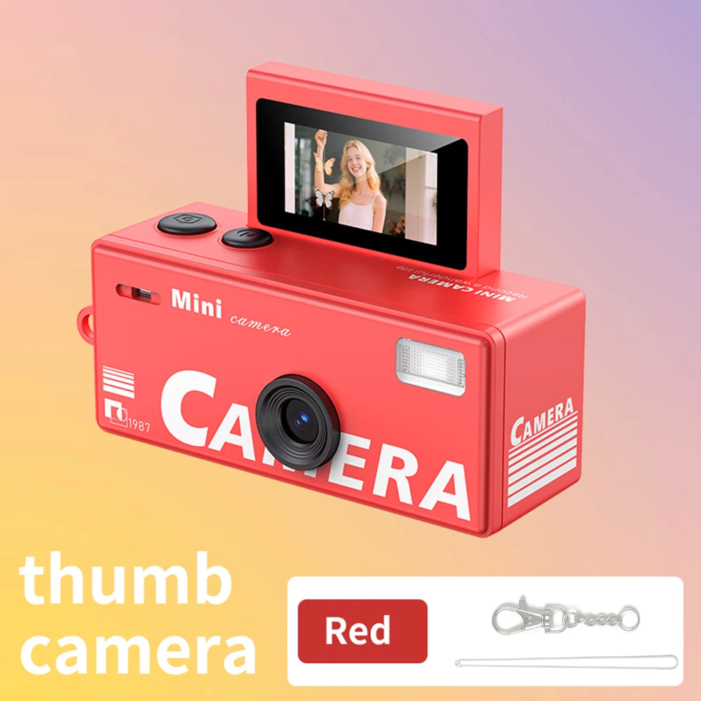 1080P HD Retro Thumb Camera with 180° Flip Screen Wearable Portable Mini Keychain Camera for Outdoor Travel Photography 2026 NEW Zpaxo LK030 Red Camera Add 8G