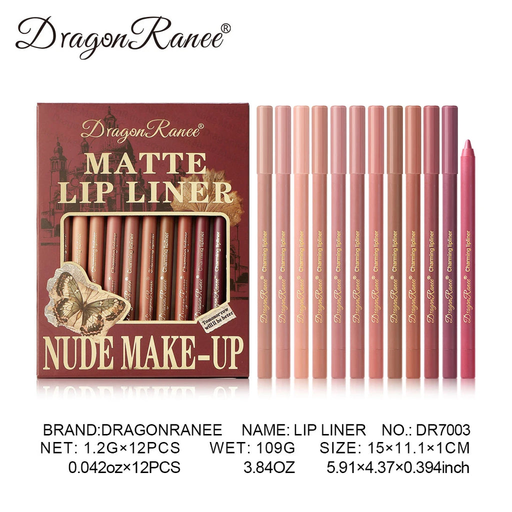 12Pcs/Set Lip Liner Pen Set Waterproof and Sweatproof, Delicate Texture, Non-Smudging, Lip Shaping, Essential for Beginners, Lip Liner Pen Set for Holiday Parties, Valentine's Day Gift Zpaxo