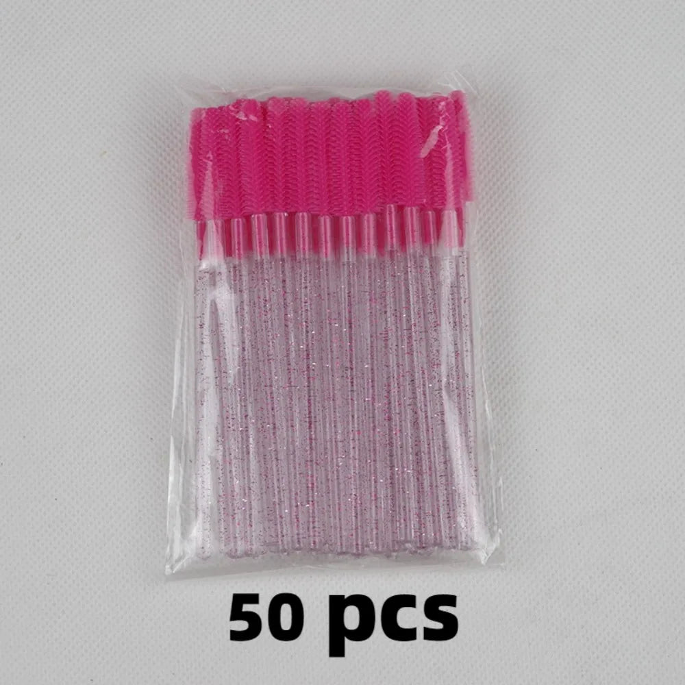 50pcs Crystal Silicone Eyelash Brush Lash Makeup Brushes Eyebrow Comb Eyelashes Extension Spoolie Microbrush Cosmetics Tool Zpaxo RoseRed