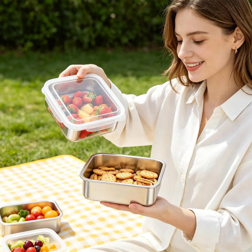 Lunch Box Men Stainless Steel Meal Prep Bowls Stackable Food Storage