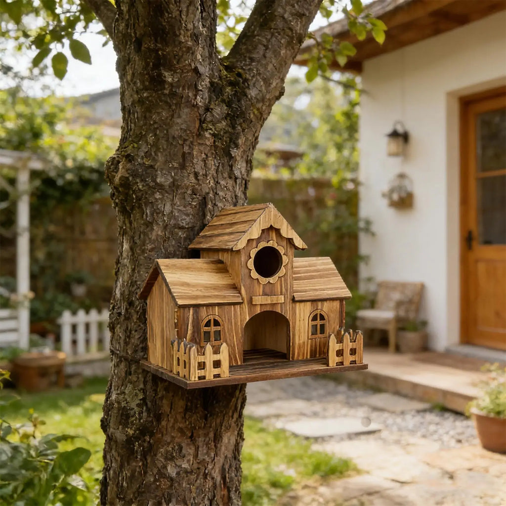 Birdhouses for Outdoors Wooden Natural Rustic Nest Chickadee Bird House for Nesting Feeding Breeding Garden Tree Balcony Deck Zpaxo