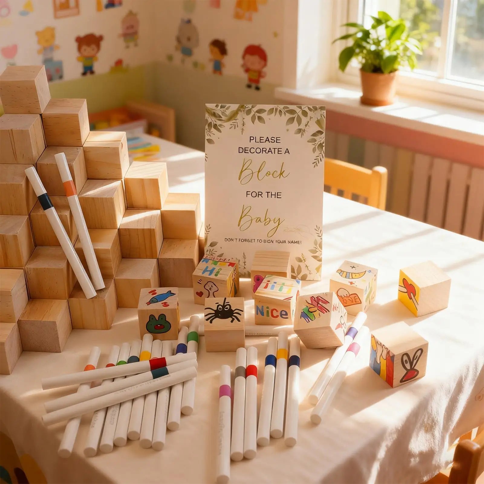 Baby Shower Blocks Signs Kit 24 Markers Included Toy Decorate Blocks Baby Shower Activity For Gender Reveal Party 100-Day Zpaxo