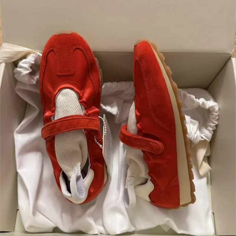 Flat Shoes for Women Spring Autumn 2025 Thick Soled Round Toe Red Casual Ballet Sneakers for Women Retro Mary Jane Shoes Zpaxo