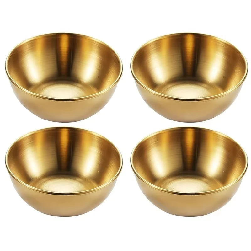 4pcs/2pcs Stainless Steel Golden Sauce Dishes Appetizer Seasoning Serving Dishes Sets Tray Spice Plates Kitchen Tableware Zpaxo