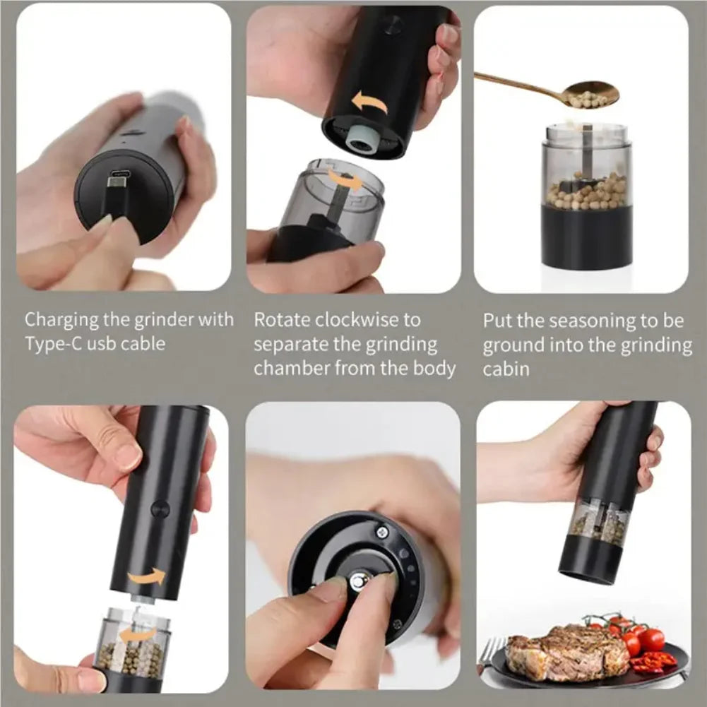 Rechargeable Electric Salt And Pepper Grinder Set-Peppercorn & Sea Salt Spice Shaker Mill Set With Adjustable Coarseness Durable Zpaxo