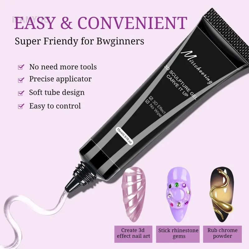 3D Gel Nail Art Modeling Transparent DIY Designs No Wipe Sculpting