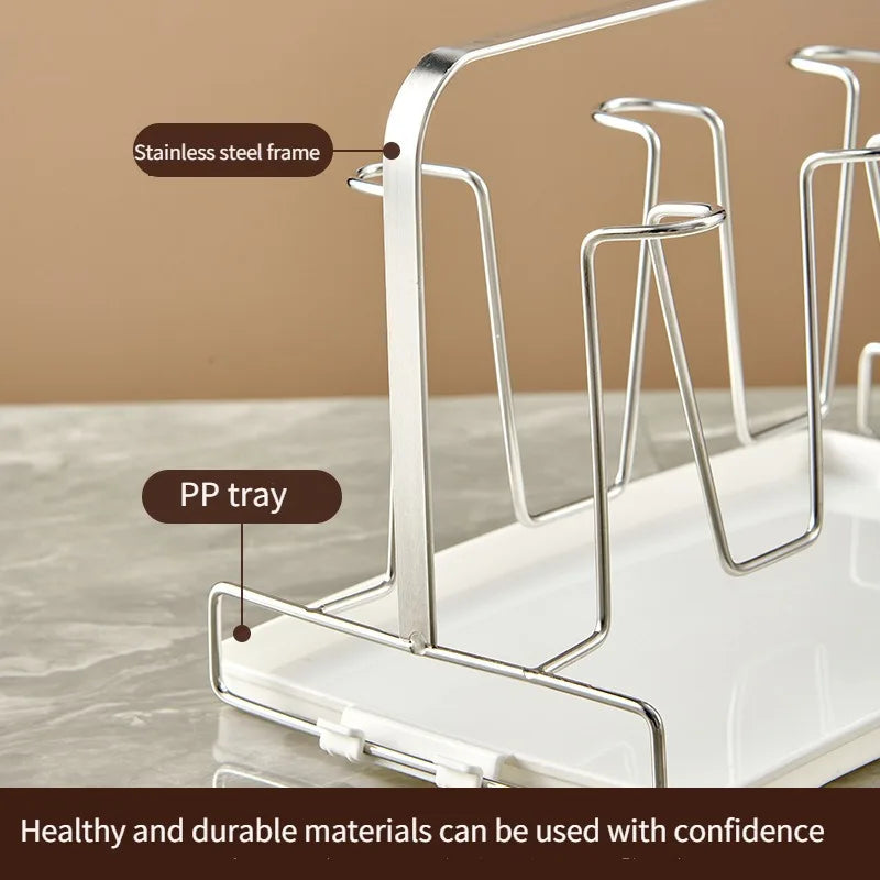 6-Slot Stainless Cup Rack Kitchen Countertop Holder Organizer Modern