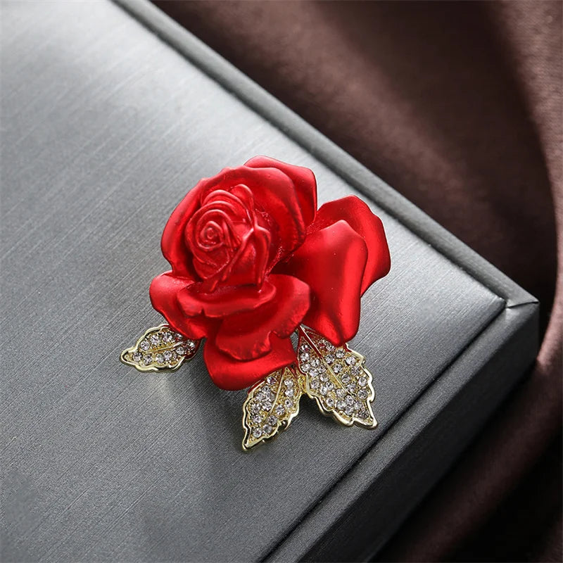 Classic Diamond-encrusted Red Rose Brooch Elite Suit Accessories Zpaxo