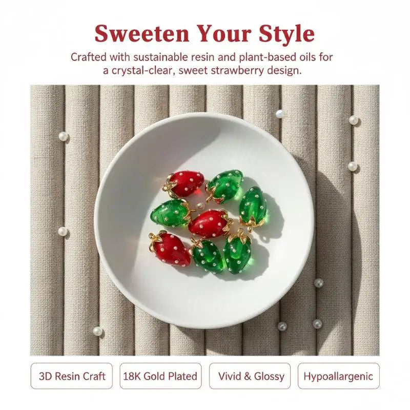 3D Resin Sweet Strawberry Shape Fruit Pendant Charms DIY Jewelry Zpaxo
