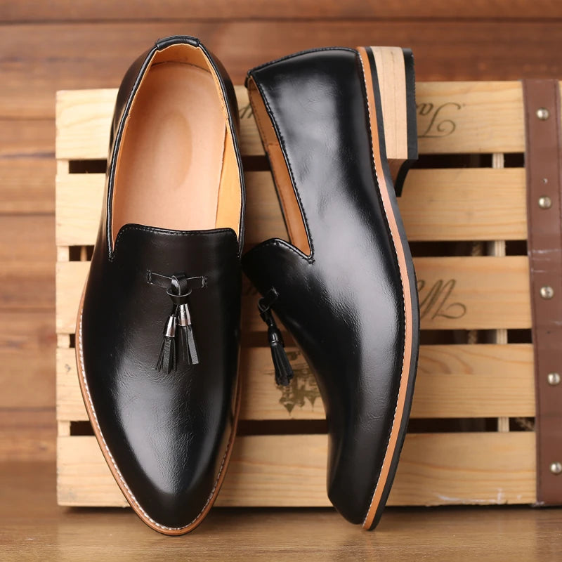 Mens Pointed Toe British Business Formal Dress Shoes Slip Leather Big Zpaxo