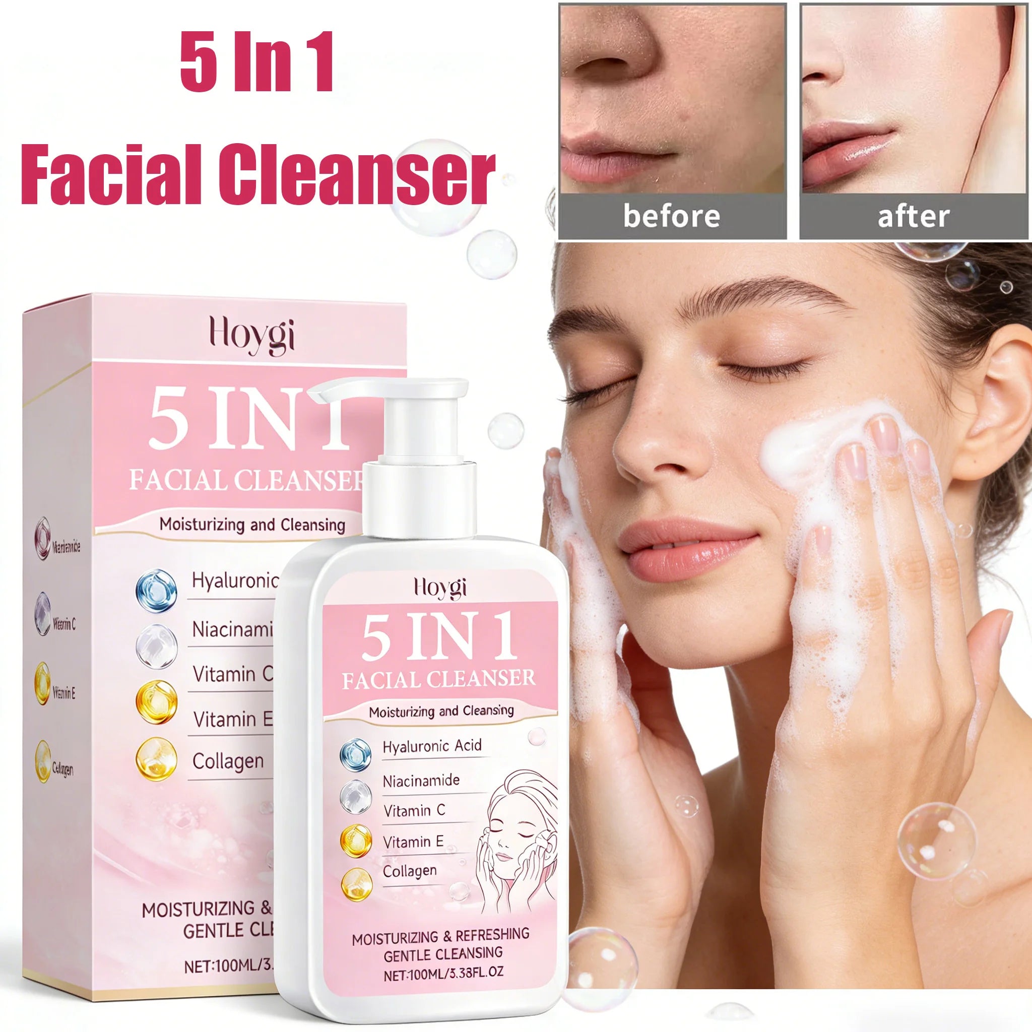 Hoygi 5-in-1 Facial Cleanser – Hydrating, Brightening Foam Facial Cleanser Zpaxo