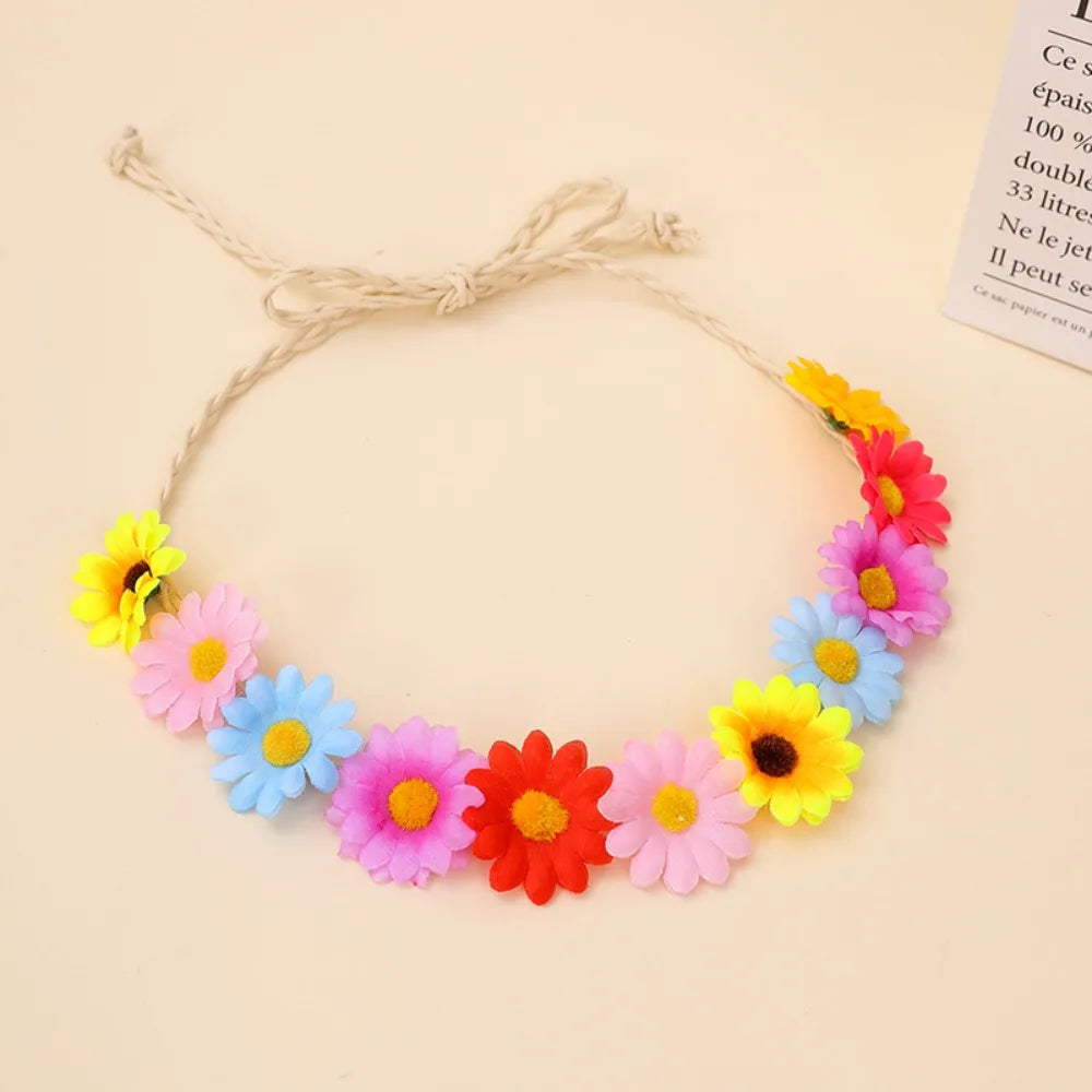 Bohemian Style Flower Headband Flower Decoration Braided Band Sunflower Hair Band Adjustable Rope Multicolor Sunflower Headband Zpaxo Multicolored