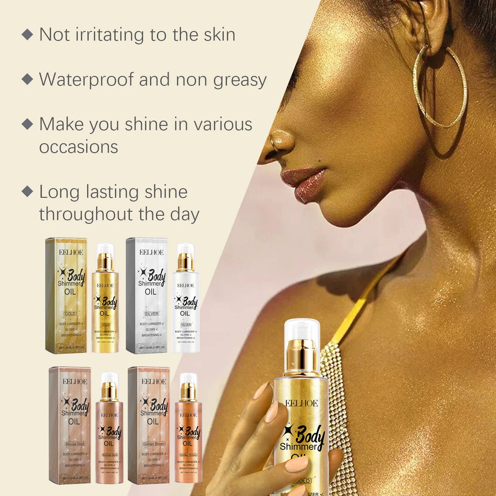 EELHOE Body Shimmer Oil Enhance Skin Tone Long-Lasting Easy To Color Long-Lasting Moisture Light Texture Not Heavy Shimmer 100ml Zpaxo