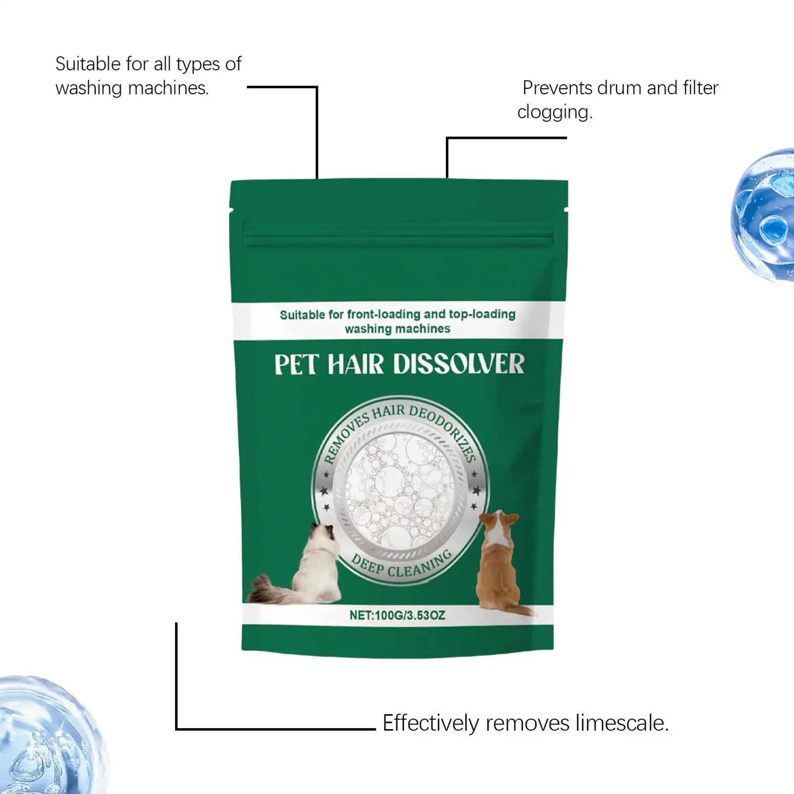 Pet Hair Remover Powder Laundry Detergent Additive Lint Dissolver Cat