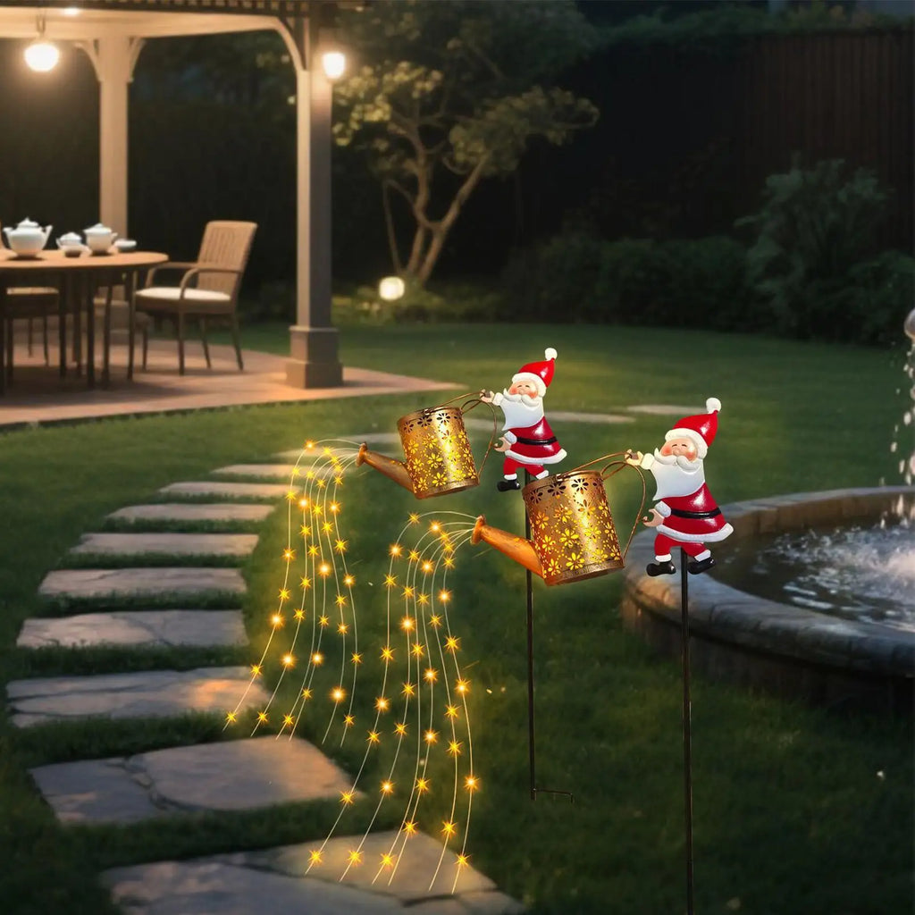 Outside Christmas Lights Santa Claus LED Watering Can Retro Solar