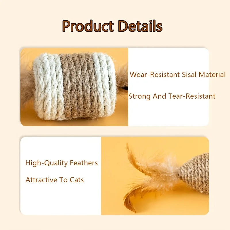 7PCS Feathered Sisal Cat Toy Set, Cat Self Hi Interactive Gnawing Teasing Cat Pet Toys Zpaxo