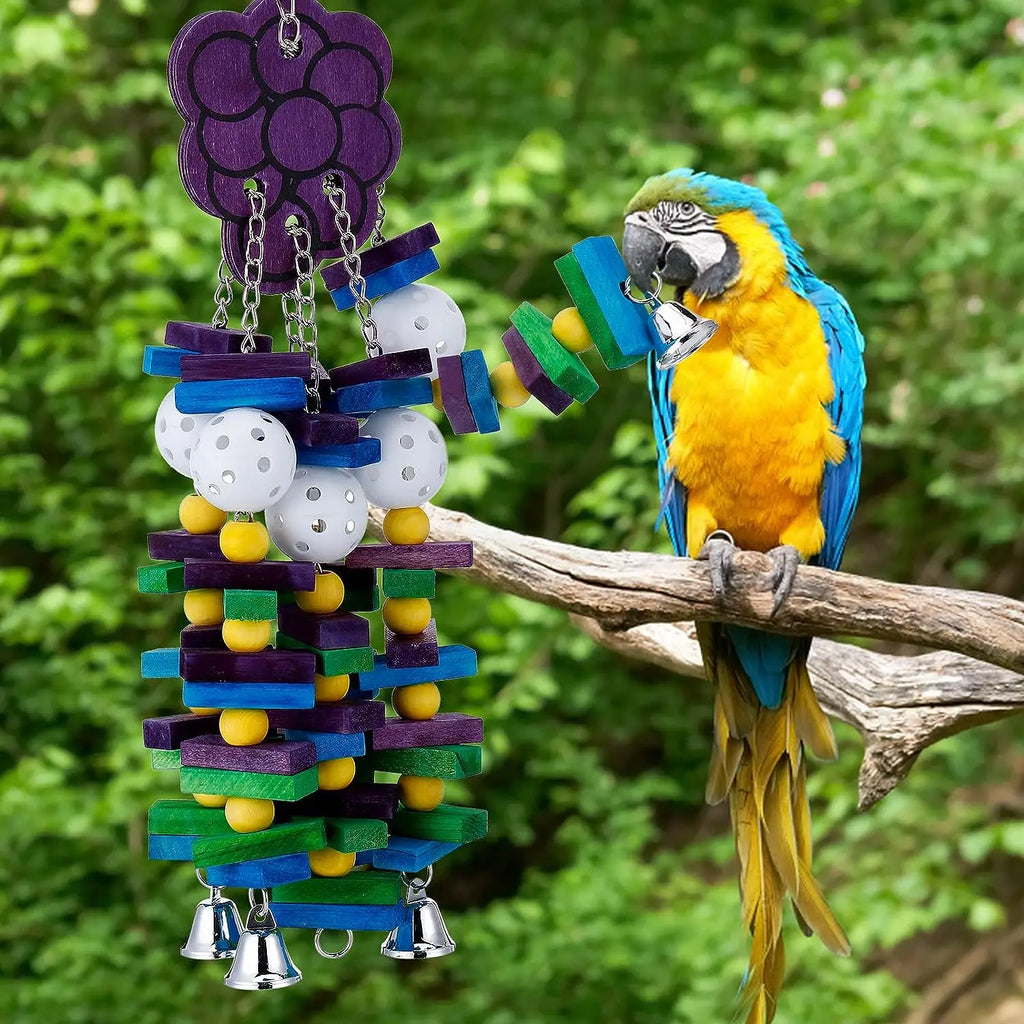 Pet Bird Chewing Toy Colorful Wooden Blocks Acrylic Beads Parrot Bite
