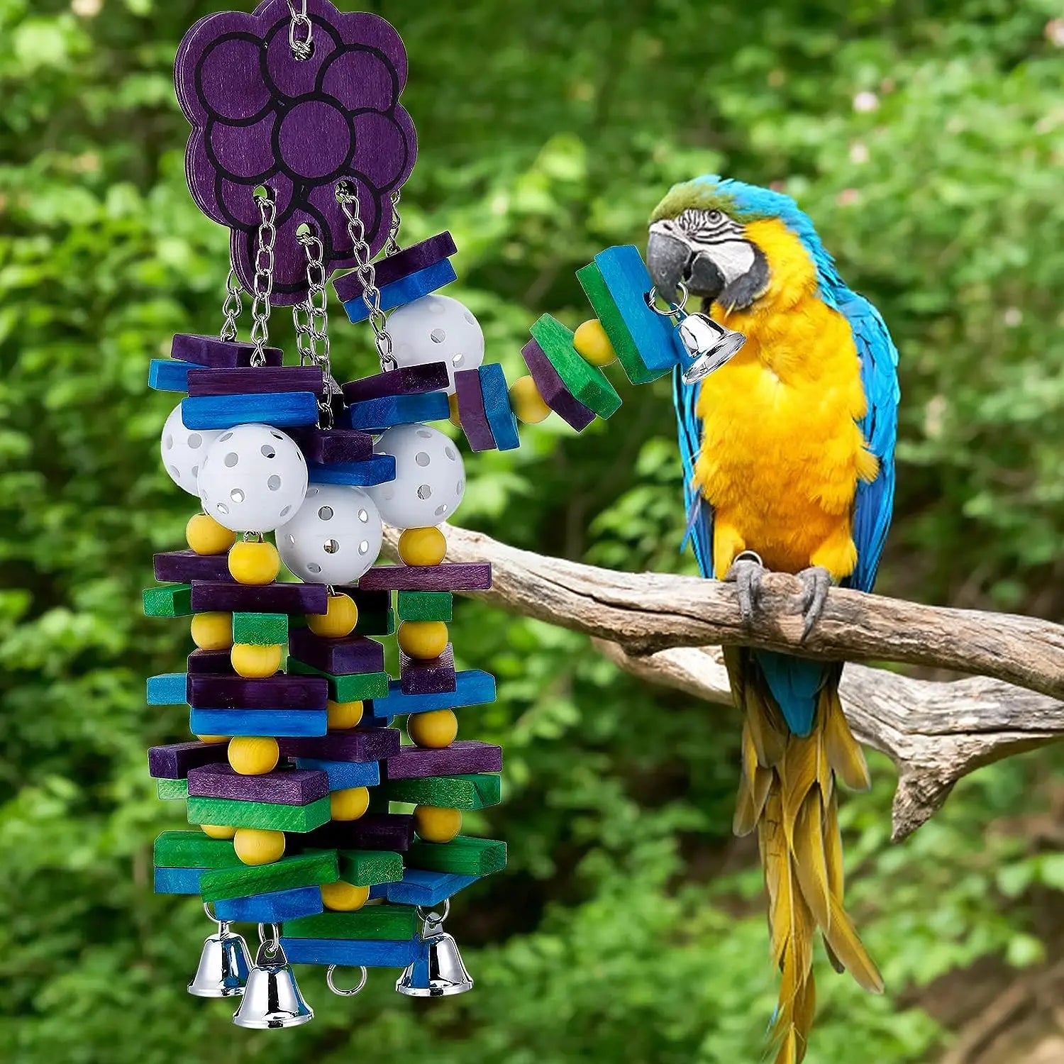 Pet Bird Chewing Toy Colorful Wooden Blocks Acrylic Beads Parrot Bite