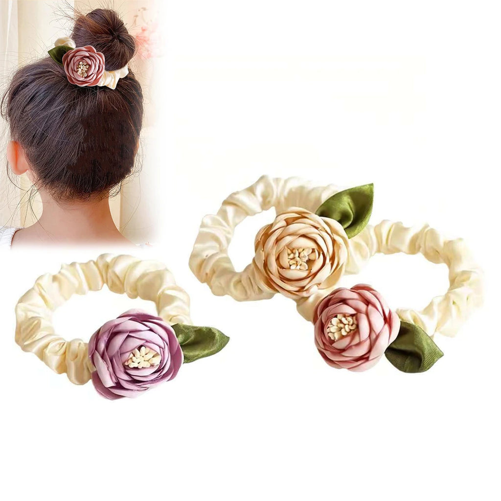 Flower Hair Scrunchies for Women – No-Slip Ponytail Holders