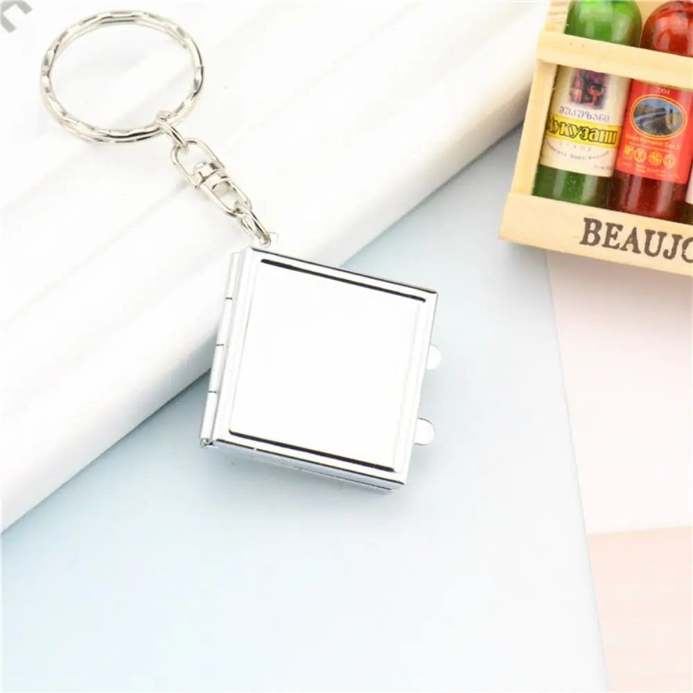 Makeup Mirror Folding Mirror Key Chain with Key Ring Metal Makeup Cosmetic Mirror Key Ring Portable Round Heart Zpaxo square