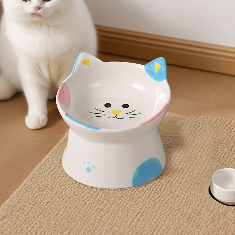 Cute Ceramic Raised Cat Bowls Elevated Design 15 Tilted Feederprotect