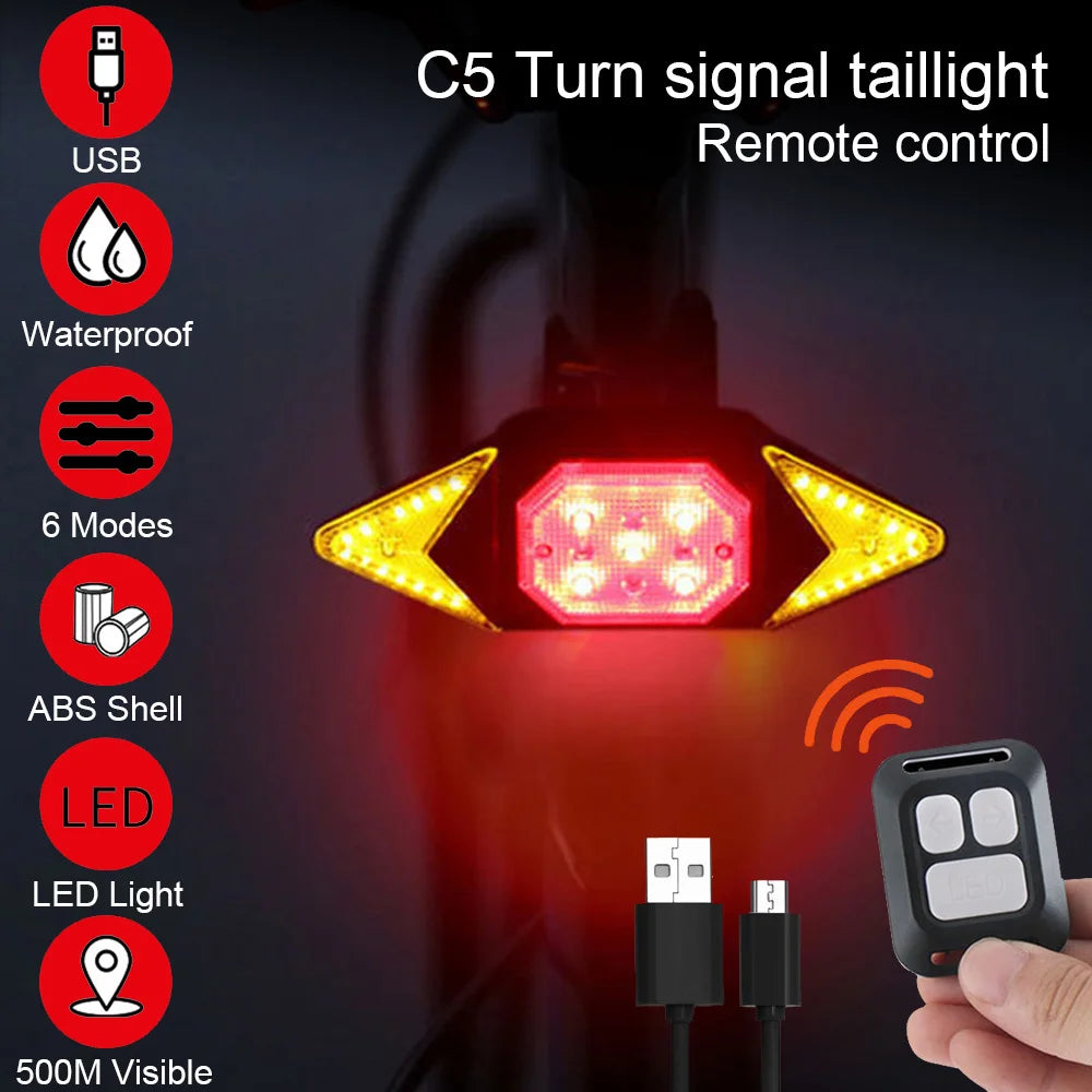 Rear Light Bicycle Turn Signal USB Bike Tail Light Wireless Remote Control for Bicycle with Horn Mountain MTB Road Accessories Zpaxo