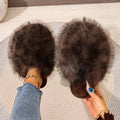 Women Slippers Anti-slip Home Cotton Slides Women Warm Faux Fur Indoor Fluffy Slippers Women Autumn Winter House Shoes Female Zpaxo Coffee color 42-43
