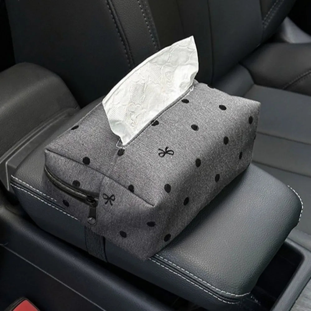 Paper Holder Cute Car Tissue Box Bow Hanging Portable Polka Dot Zpaxo