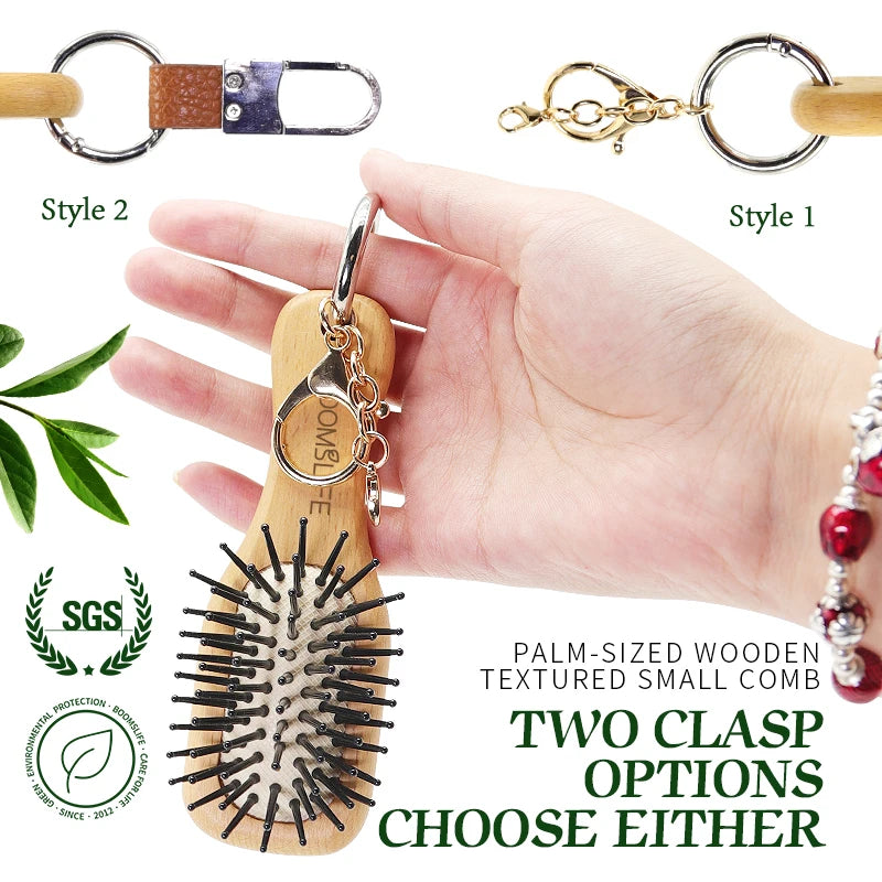 Portable Pocket Hair Comb Key Ring Mini Hair Brush Styling Small Travel Wide Tooth Comb Wood Airbag Massage Brush Bag Pendant Zpaxo